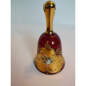 Vintage Murano Glass Ruby Red And Gold Bell - Made In Italy